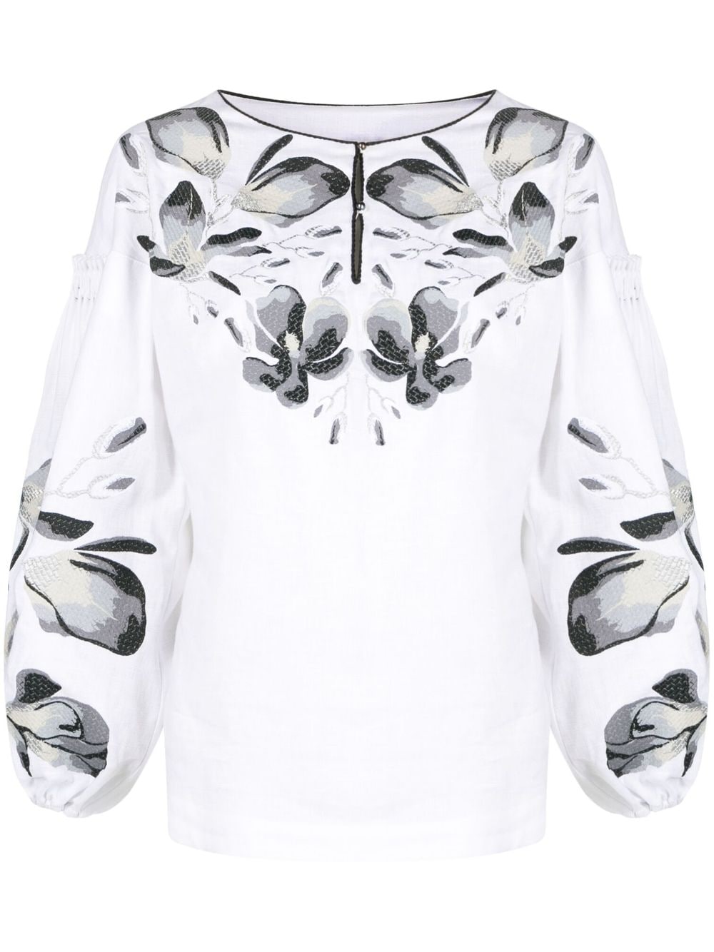 Yuliya Magdych Floral-embroidery Long-sleeve Blouse In White