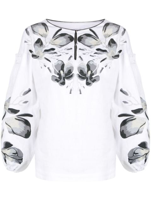 Yuliya Magdych floral-embroidery long-sleeve blouse