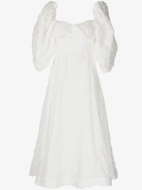ANOUKI puff-sleeve floral-embroidered midi dress