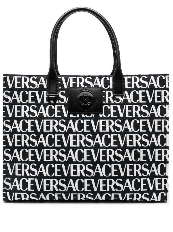 Versace Black tote bag with all-over logo