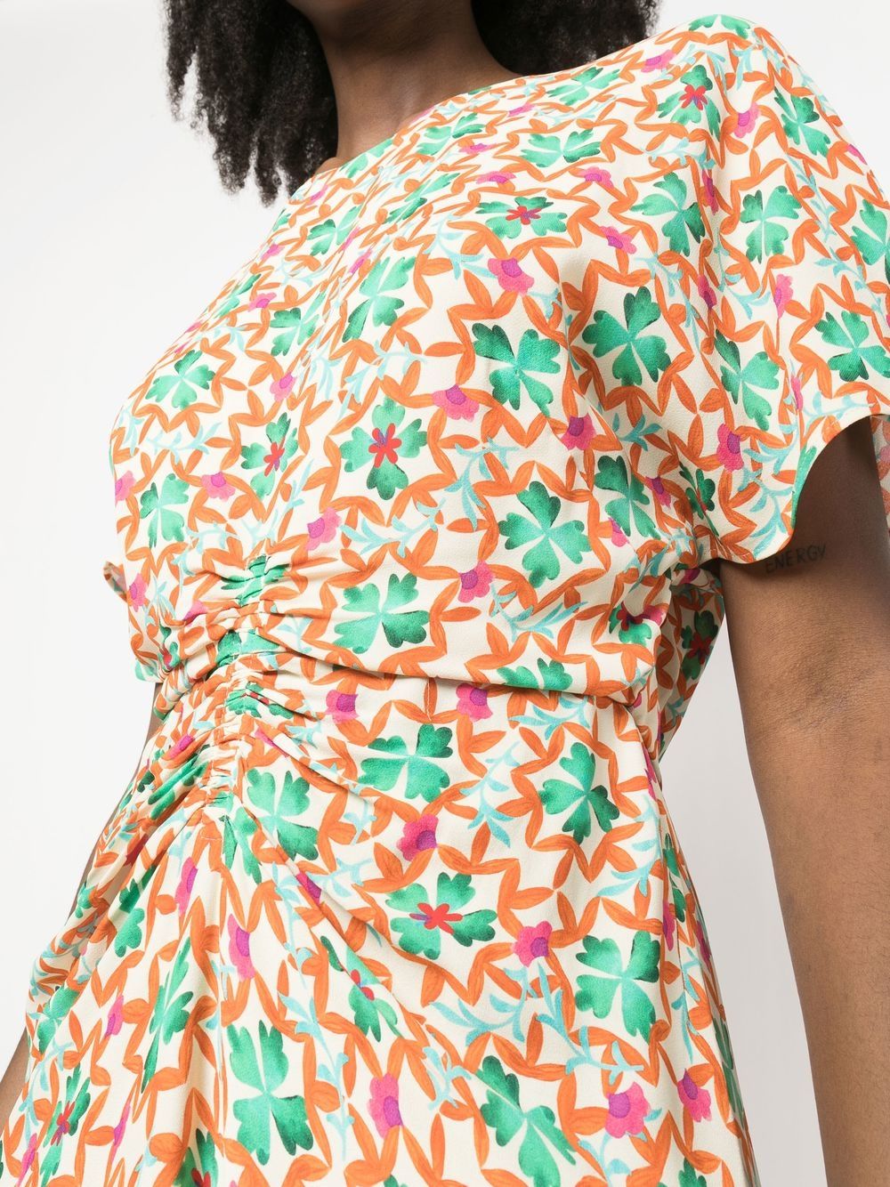 Shop Saloni Graphic-print Short-sleeve Dress In Orange