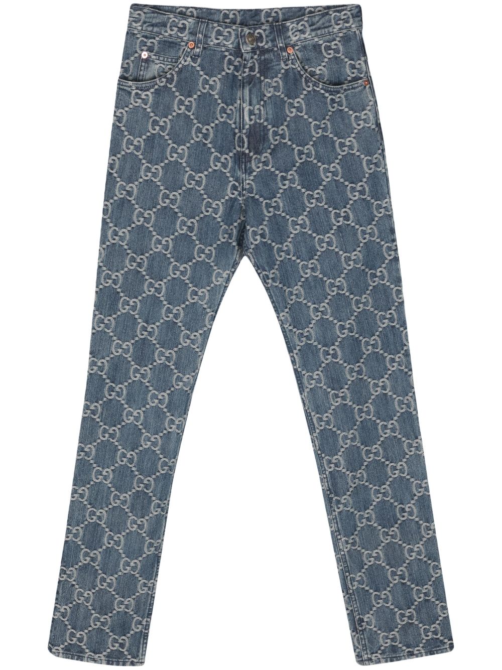 Gucci GG-jacquard mid-rise straight-leg jeans - Blue