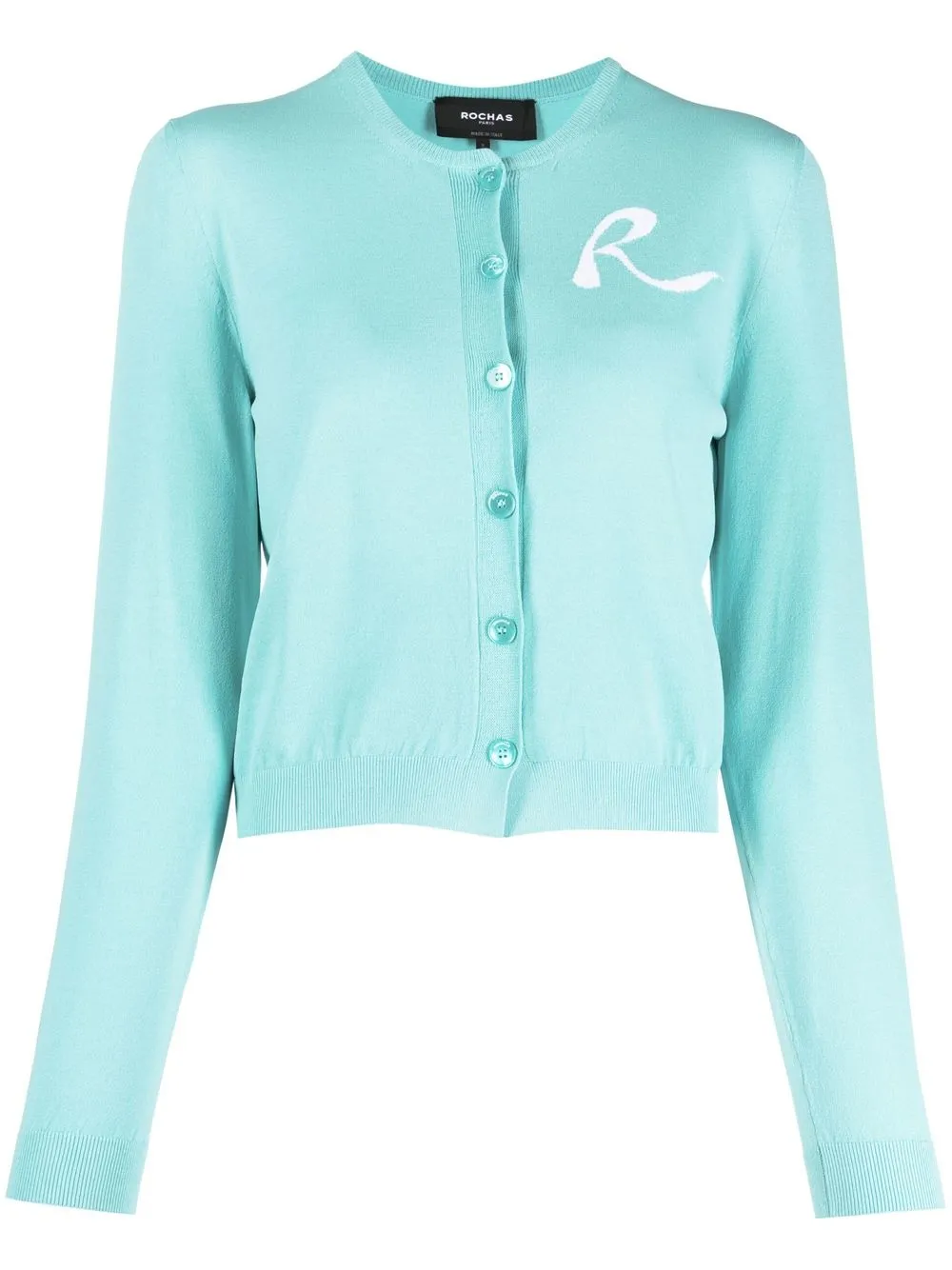 Rochas Embroidered-logo Button-up Cardigan In 绿色