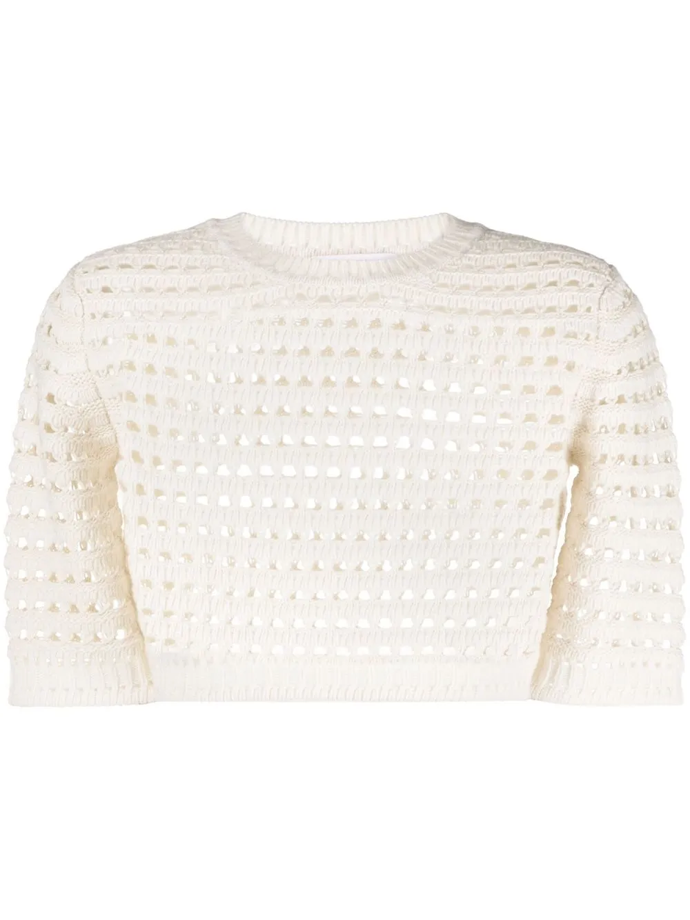 SEE BY CHLOÉ CROPPED PERFORATED-KNIT TOP