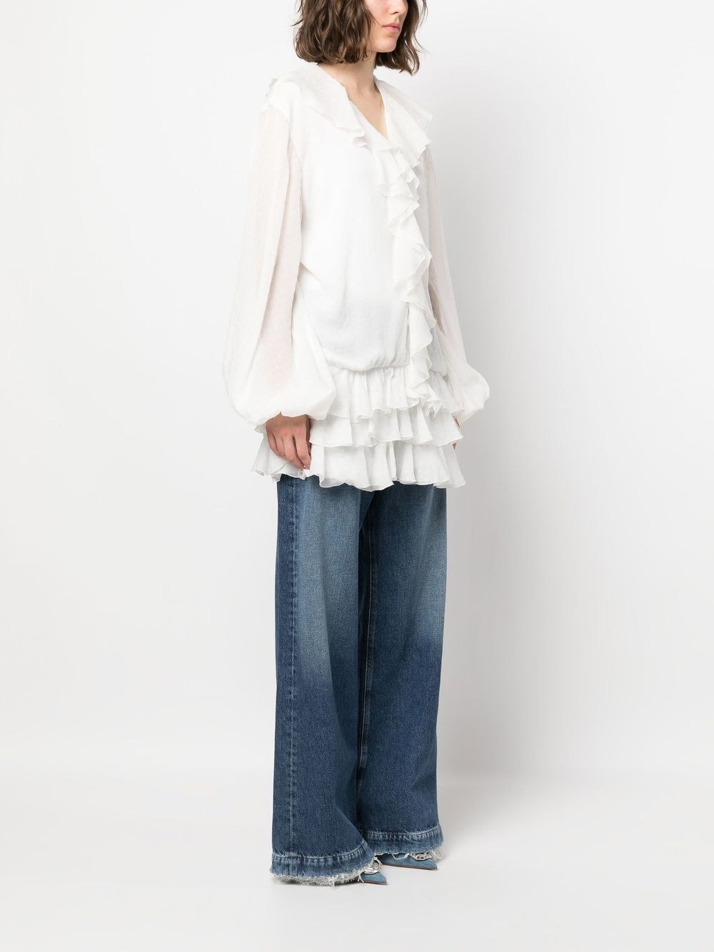 Shop Blumarine Ruffle Trim Blouse In White