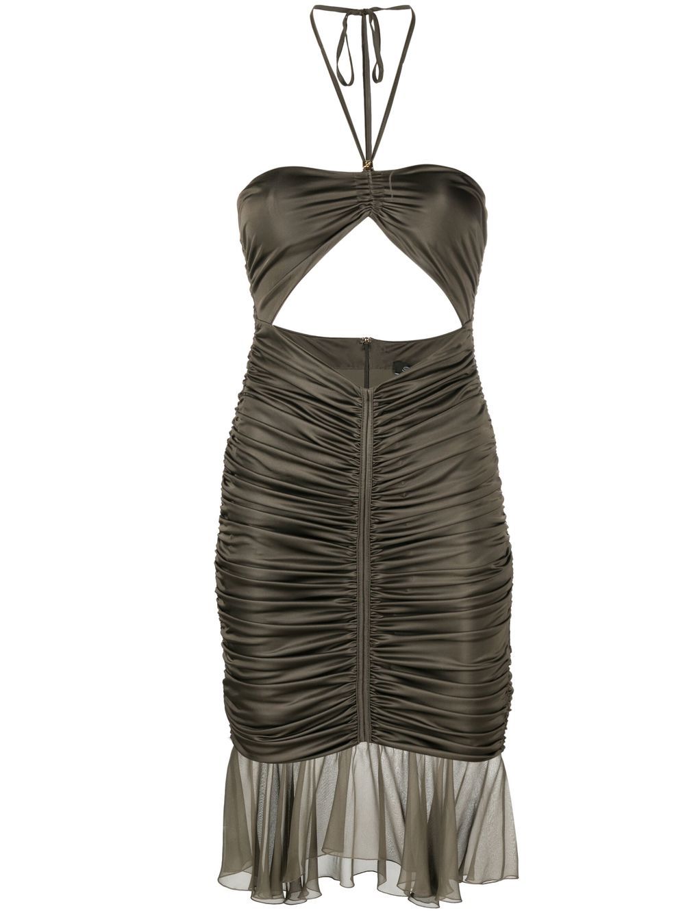 Blumarine Ruched Cut-out Sleeveless Dress In Vetiver