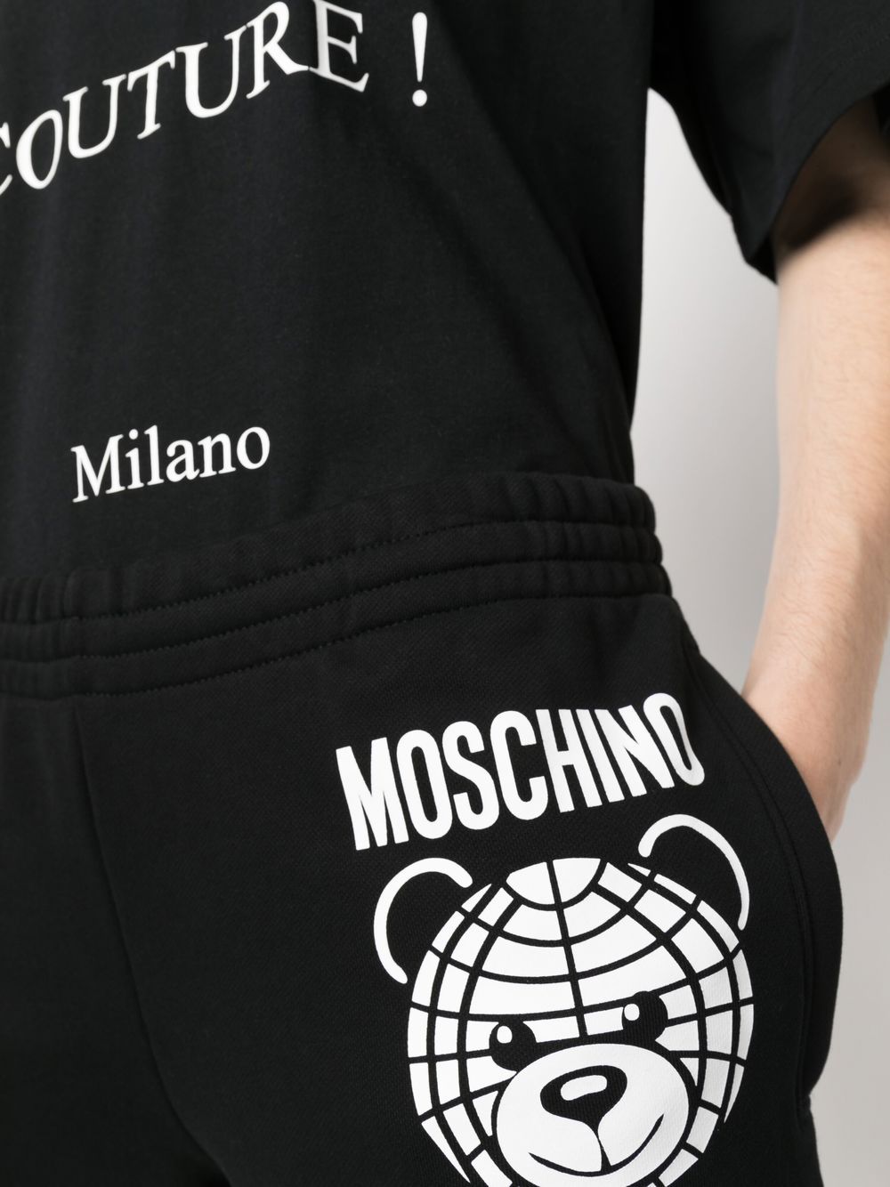 Shop Moschino Teddy Bear Organic Cotton Track Trousers In Schwarz