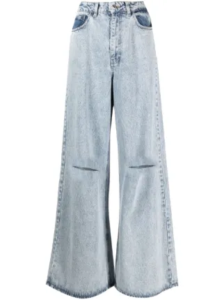 Rokh Pantalones Palazzo De Mezclilla Con Abertura Farfetch