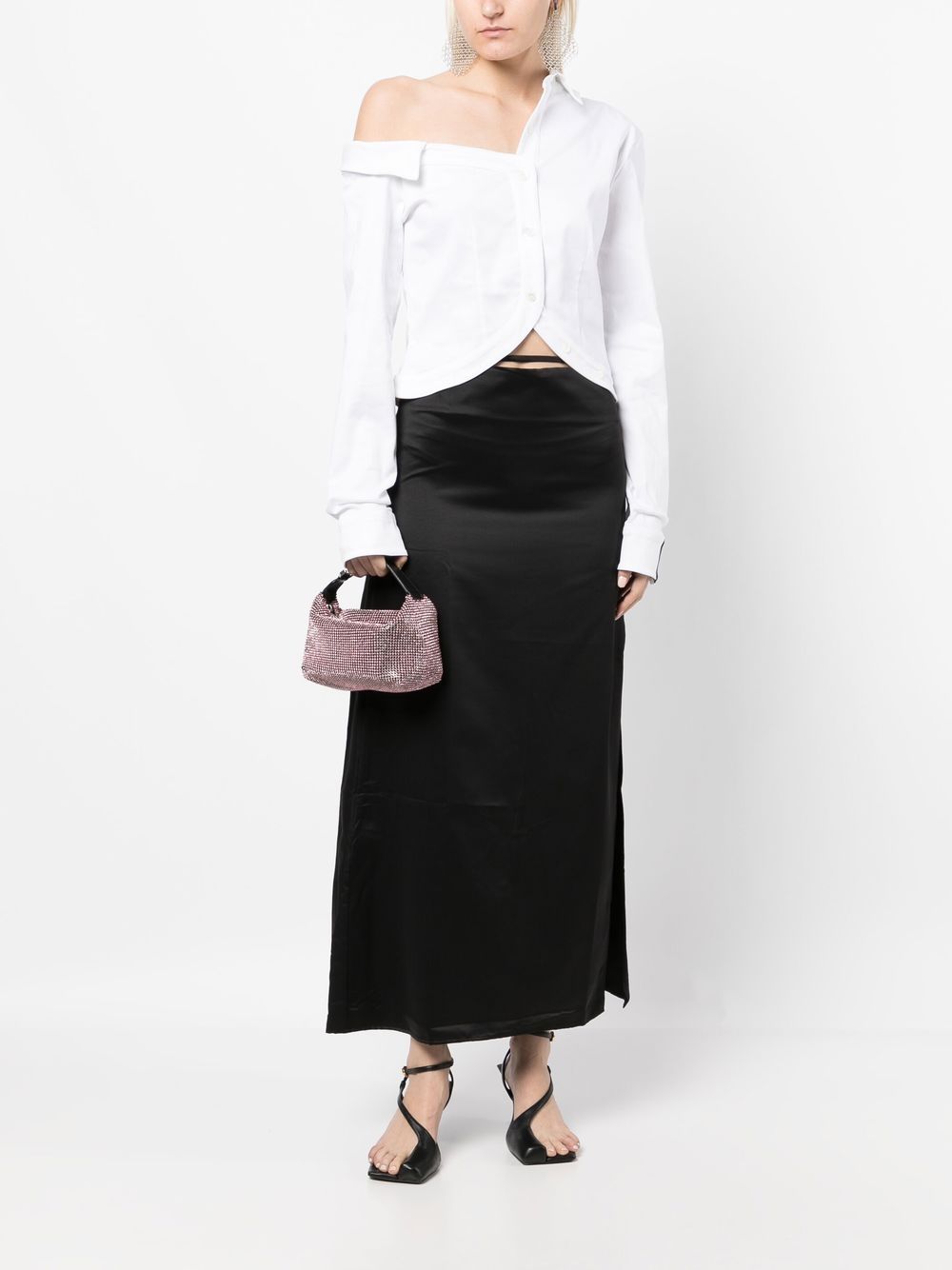 Shop Rokh High-waist Strap Midi Skirt In Black