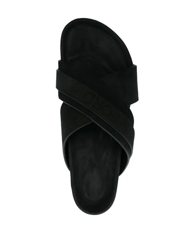 [TOM FORD] ロゴ スエード スライド TOM FORD Suede logo-stamp Slides | Black | FARFETCH