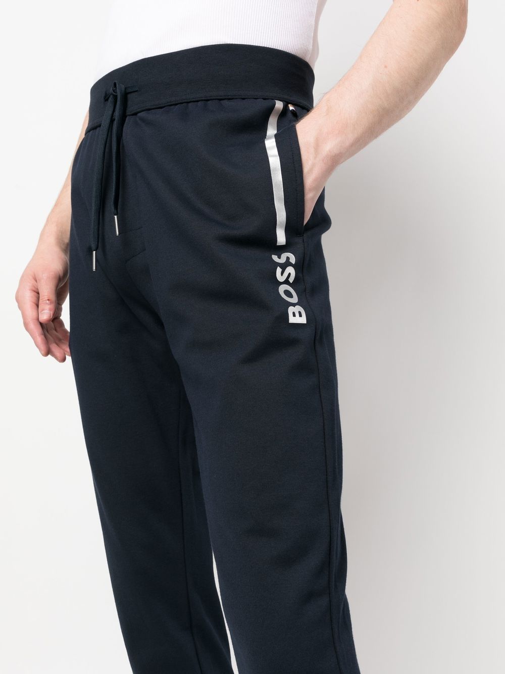 Shop Hugo Boss Logo-print Slim Tapered Track Pants In Blue