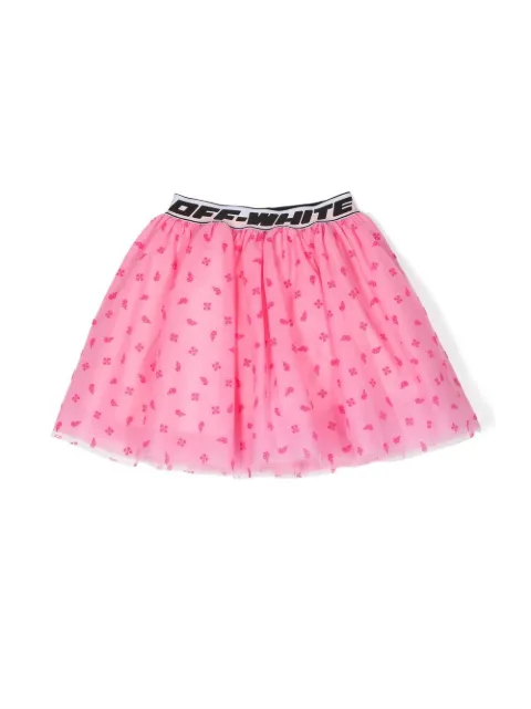 Off-White Kids logo-waistband flared mini skirt