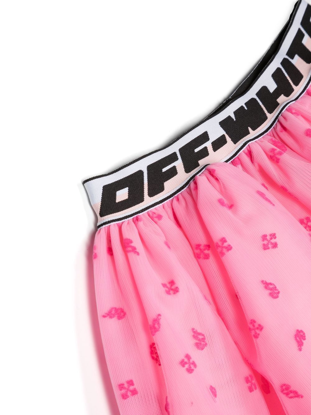 Shop Off-white Logo-waistband Flared Mini Skirt In Pink