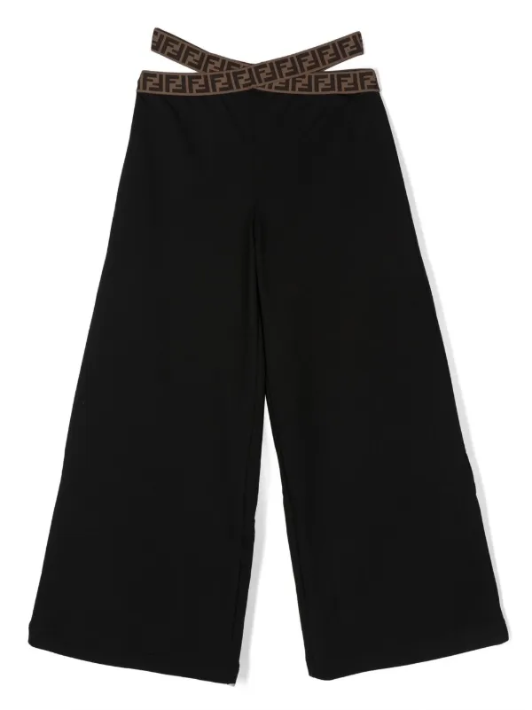 Fendi Kids logo-waist wide-leg Pants | Black | FARFETCH