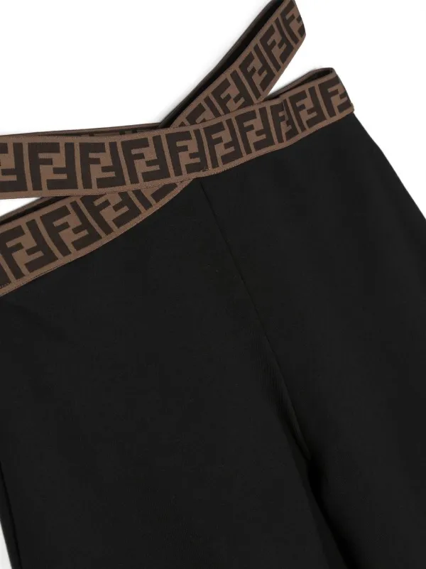 Fendi Kids logo-waist wide-leg Pants | Black | FARFETCH