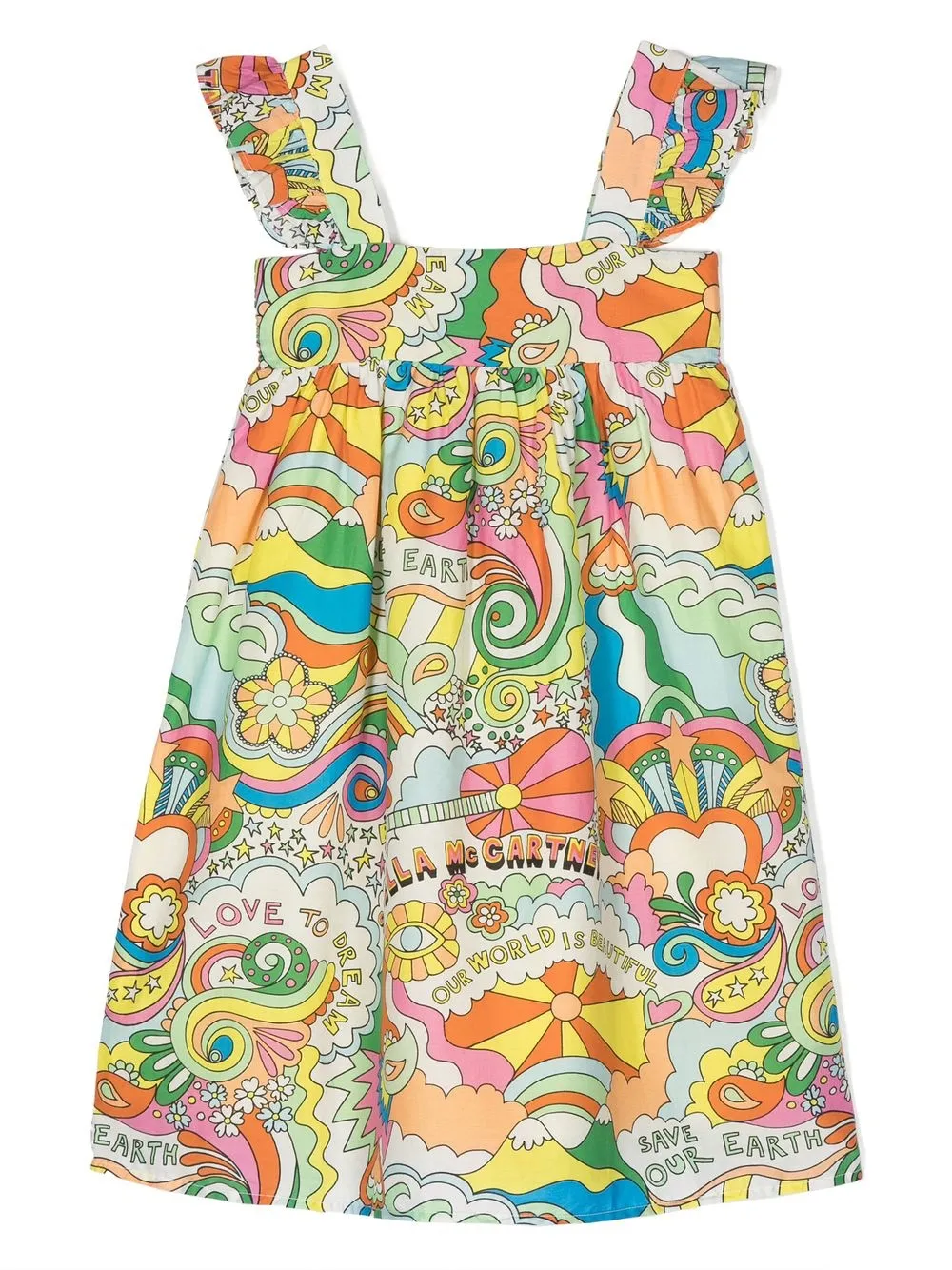 Stella Mccartney Kids' All-over Graphic Print Dress In Orange