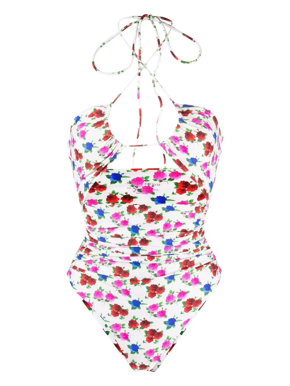 

Magda Butrym rose-print halterneck swimsuit - White