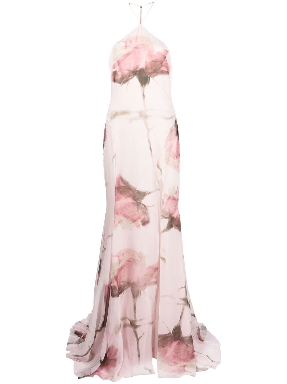 Shop Blumarine Floral-print Halterneck Gown In Rosa