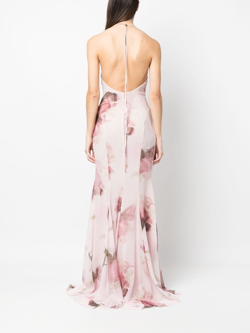 Shop Blumarine Floral-print Halterneck Gown In Rosa