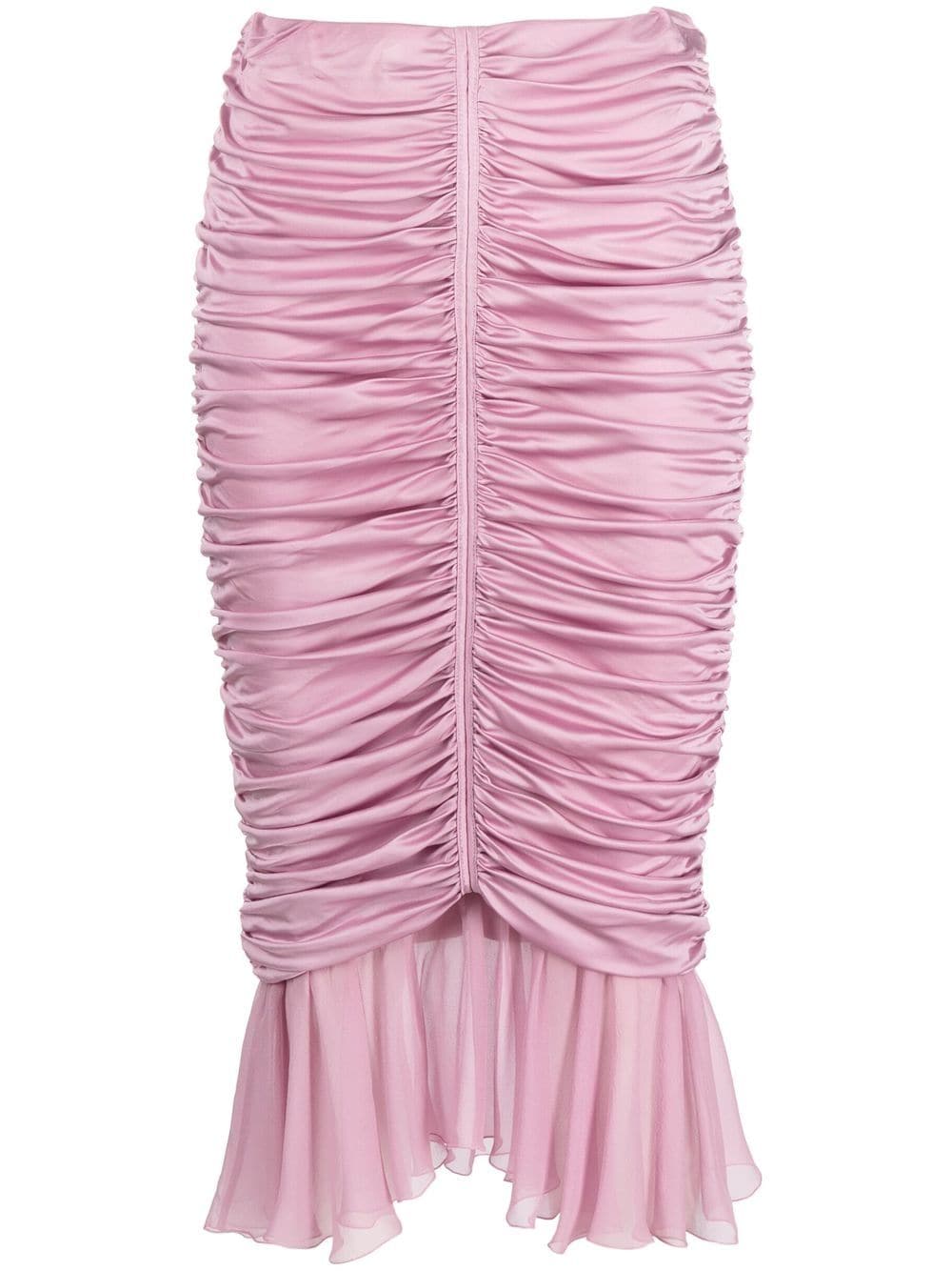 Blumarine Ruched Silk Midi Skirt In Pink