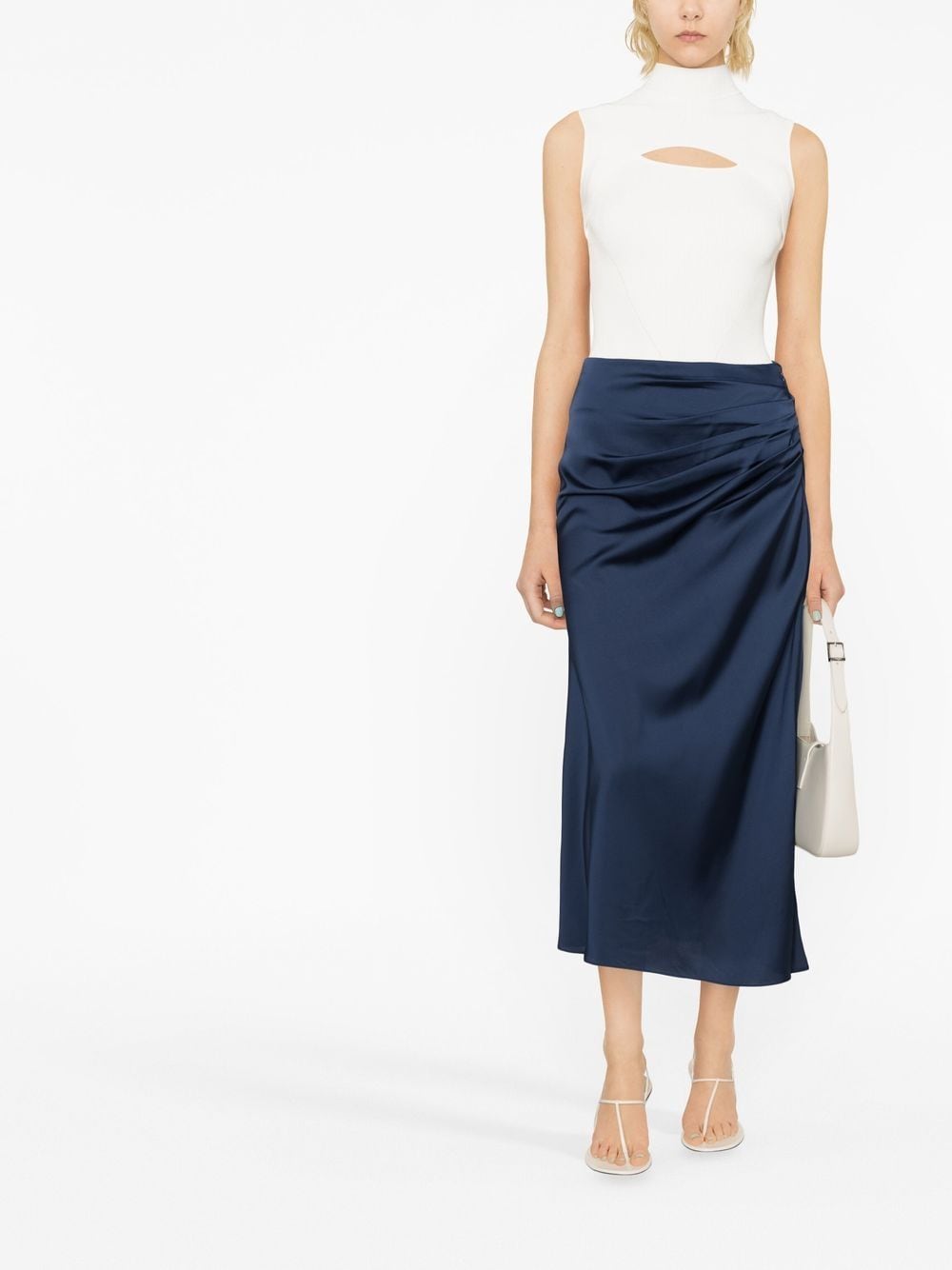 Shop Jonathan Simkhai Marguerite Ruched Midi Skirt In Blau