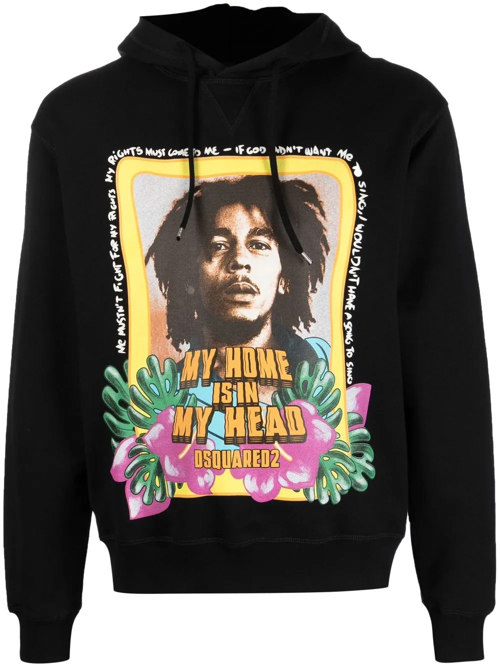 Dsquared2 Bob Marley Cotton Sweatshirt Hoodie In Black