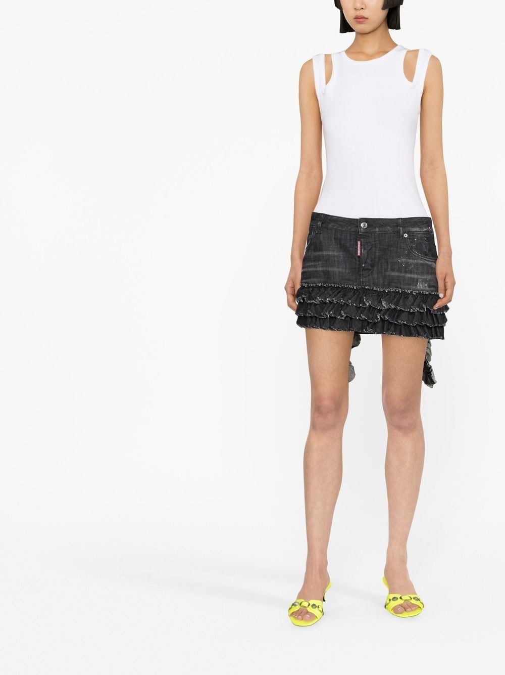 Shop Dsquared2 Ruffled Denim Miniskirt In Black