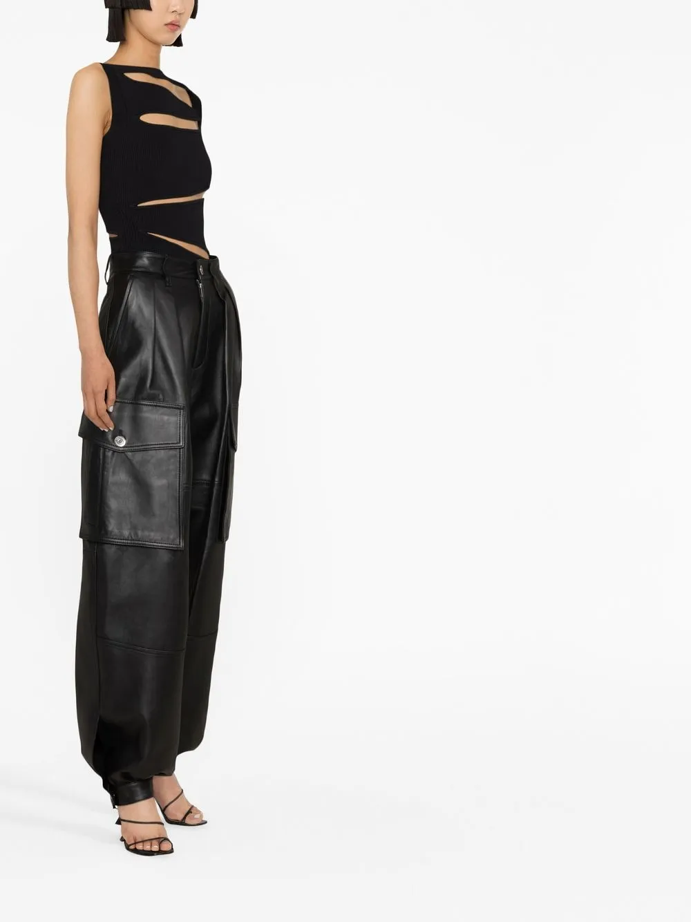 Dsquared2 Leather Cargo Pants In Schwarz