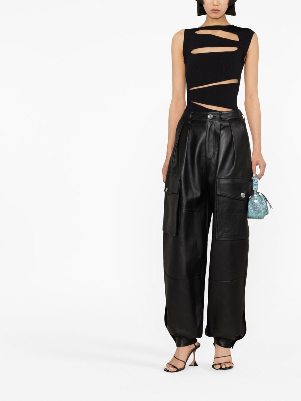 Shop Dsquared2 Leather Cargo Trousers In Schwarz
