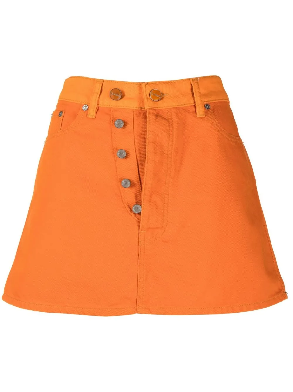 Shop Ganni Button-up Miniskirt In Orange