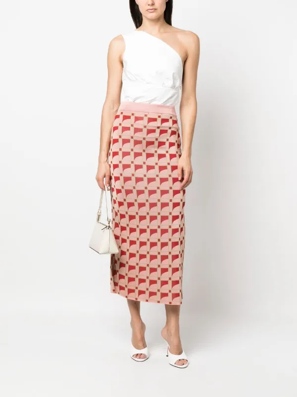 PAULA Long Jacquard Pencil Skirt Pink FARFETCH PH