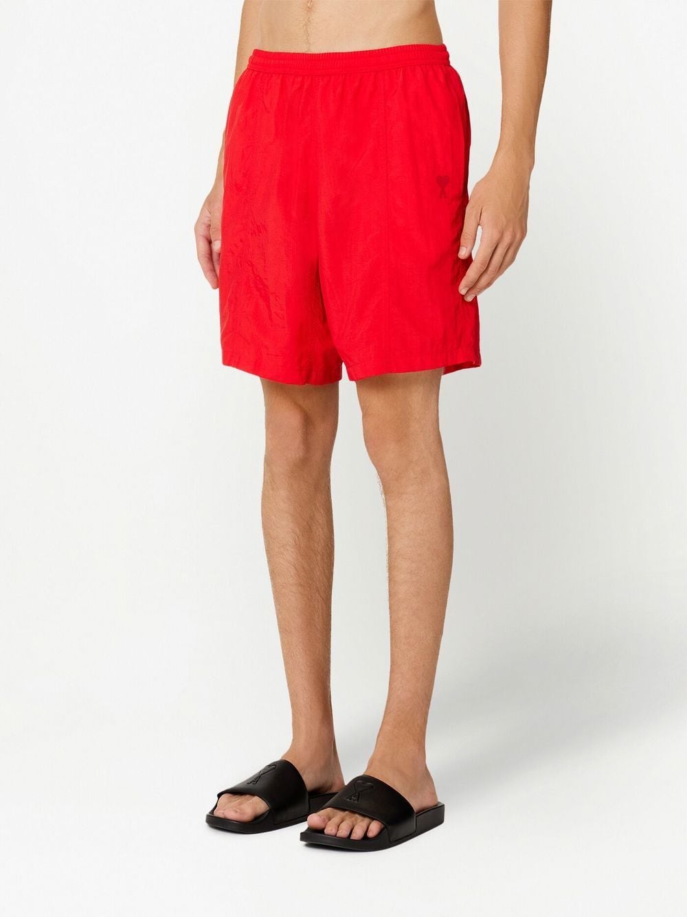 Shop Ami Alexandre Mattiussi Embroidered-logo Swim Shorts In Red