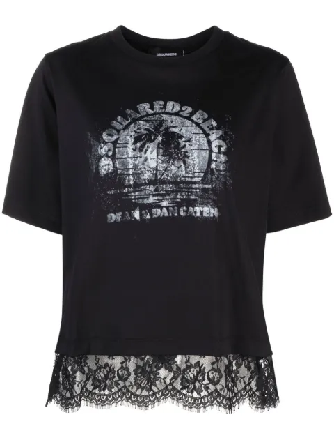 DSQUARED2 lace-trim logo-print T-shirt Women