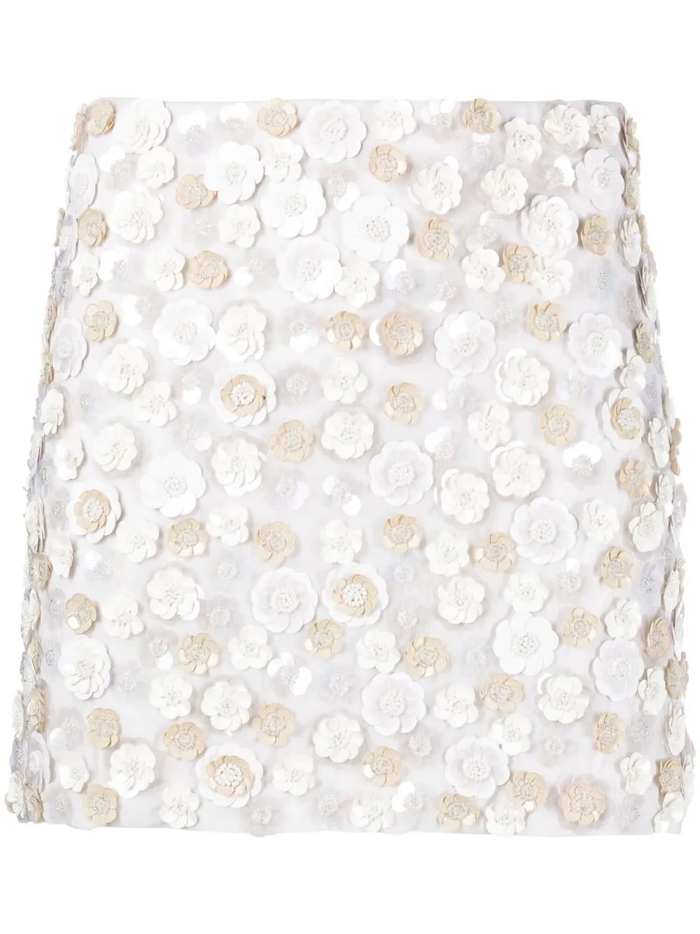 

P.A.R.O.S.H. floral sequin-embellished fitted skirt - White