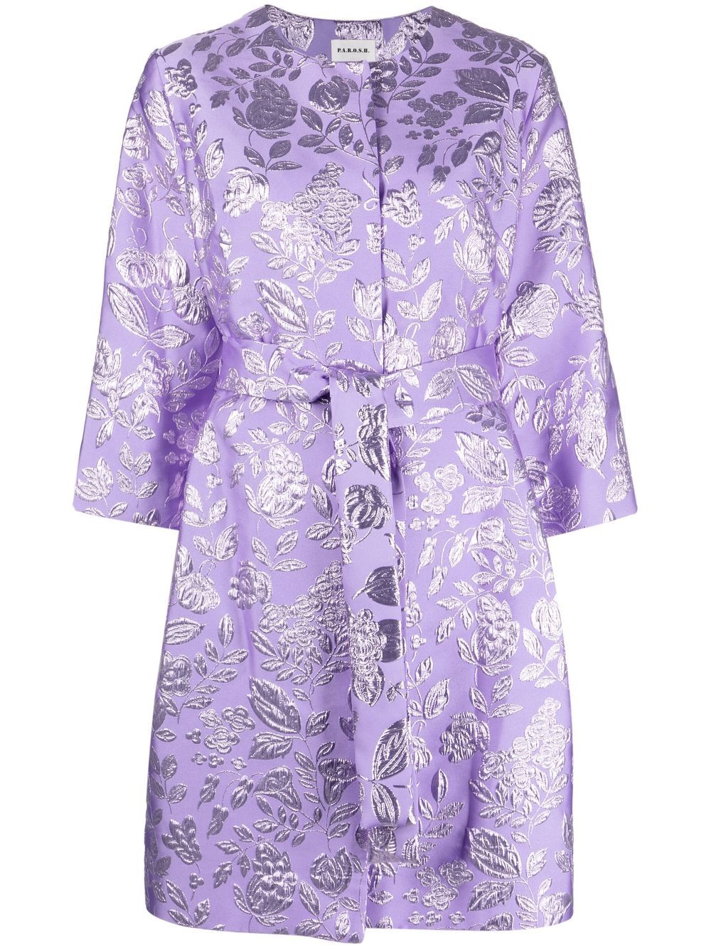 Image 1 of P.A.R.O.S.H. floral metallic-jacquard belted coat