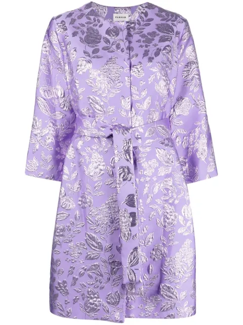 P.A.R.O.S.H. abrigo con motivo floral en jacquard metalizado y cinturón