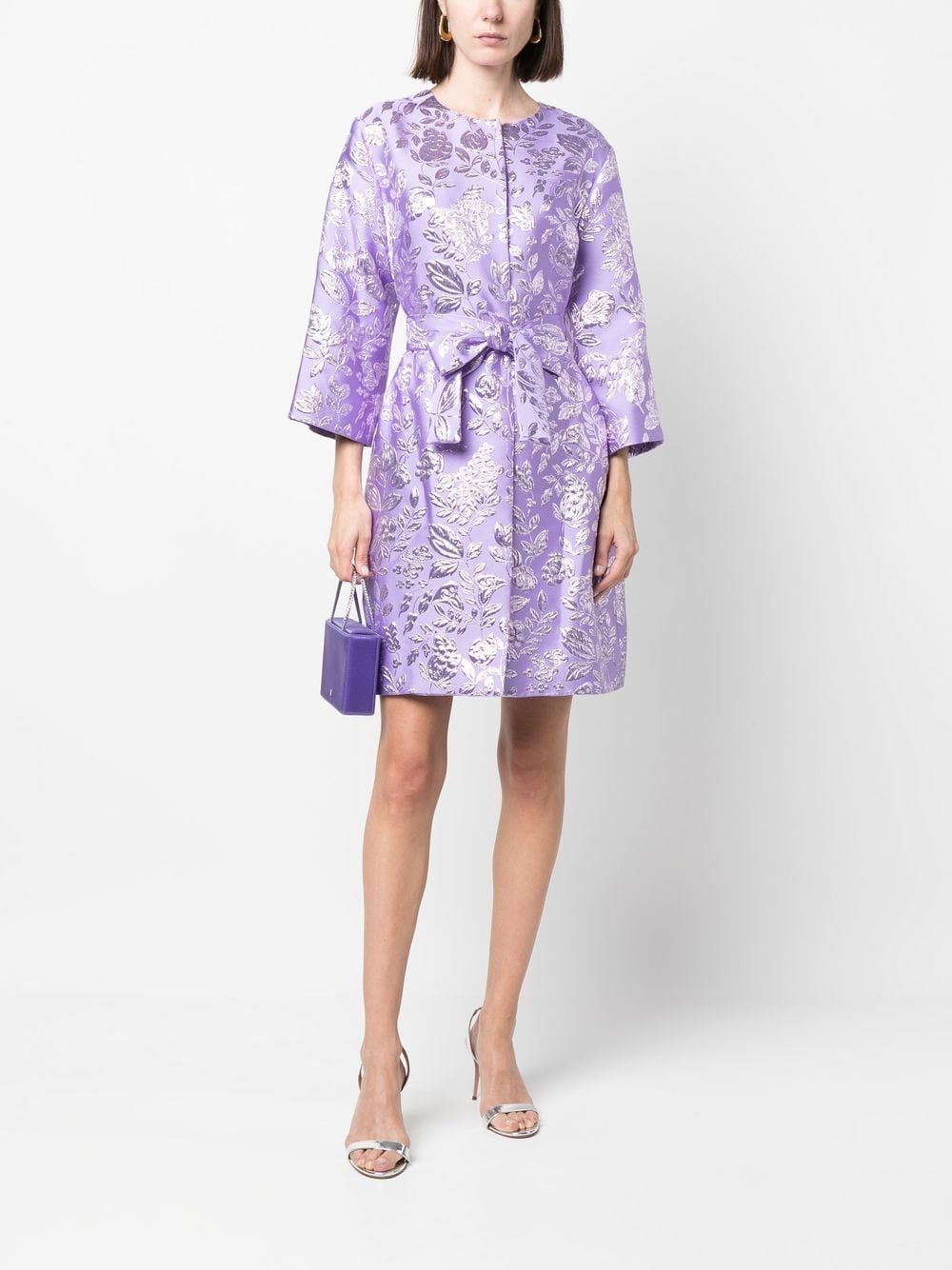 Image 2 of P.A.R.O.S.H. floral metallic-jacquard belted coat