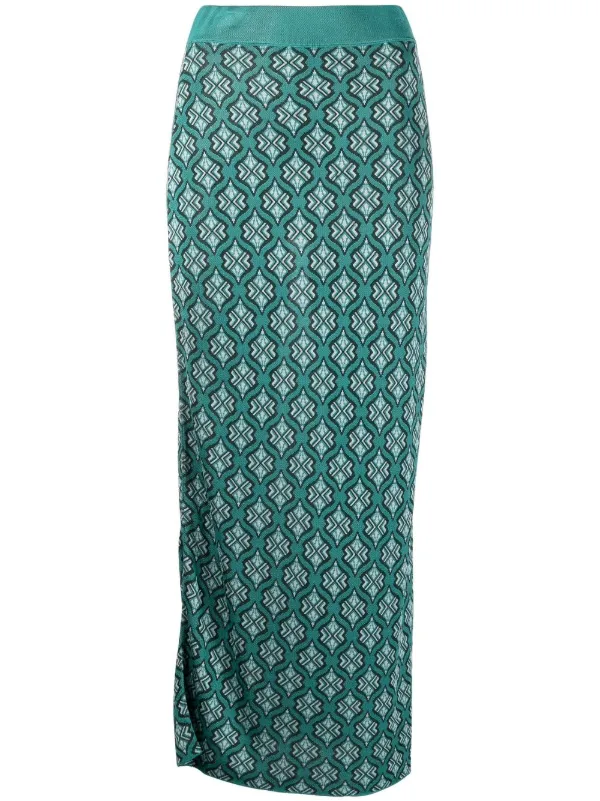 PAULA Long Jacquard Pencil Skirt Green FARFETCH PH