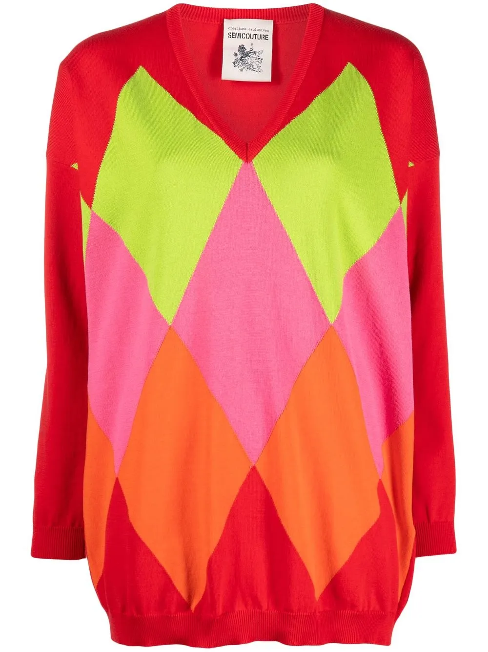 Semicouture Argyle-check Jumper In Red