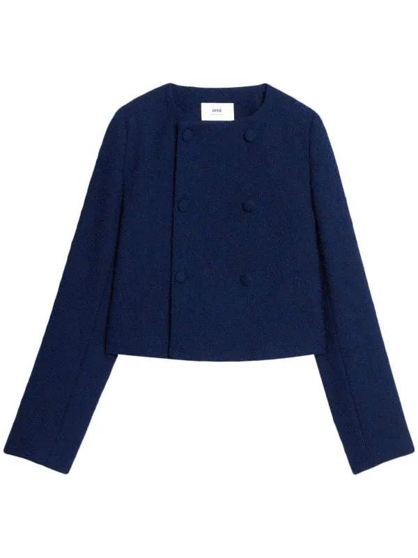 Ami Paris Textured Cropped Jacket in Blue