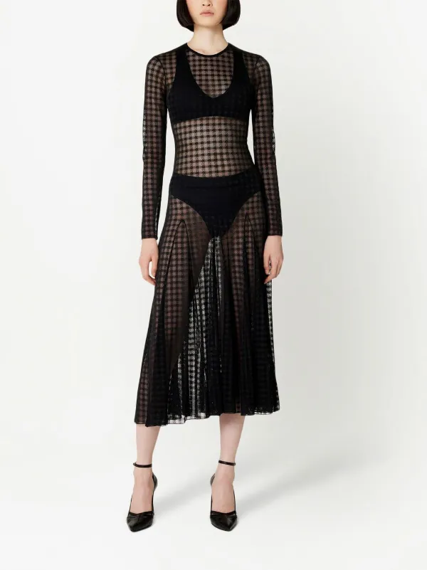ami paris sheer dress AMI Paris Checked semi-sheer Midi Dress | Black