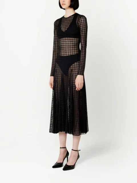 AMI Paris checked semi-sheer midi dress FDR208PA0006 - 2