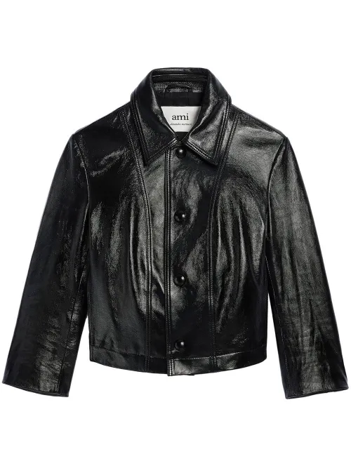 Veste en cuir à coupe crop - AMI Paris - Modalova