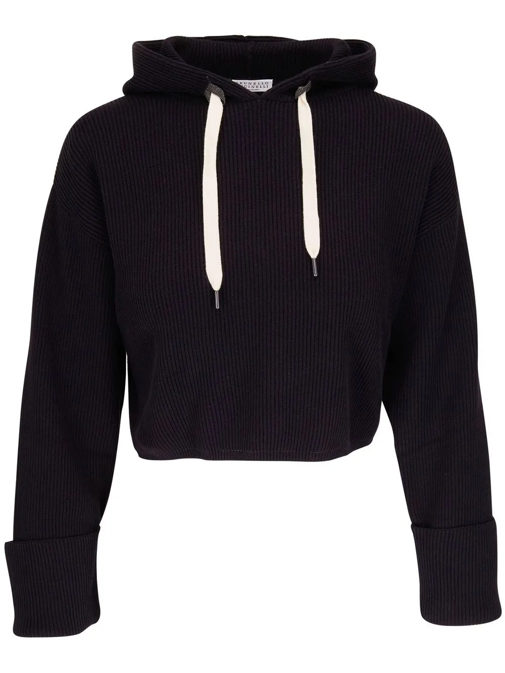 

Brunello Cucinelli ribbed-knit cropped hoodie - Black