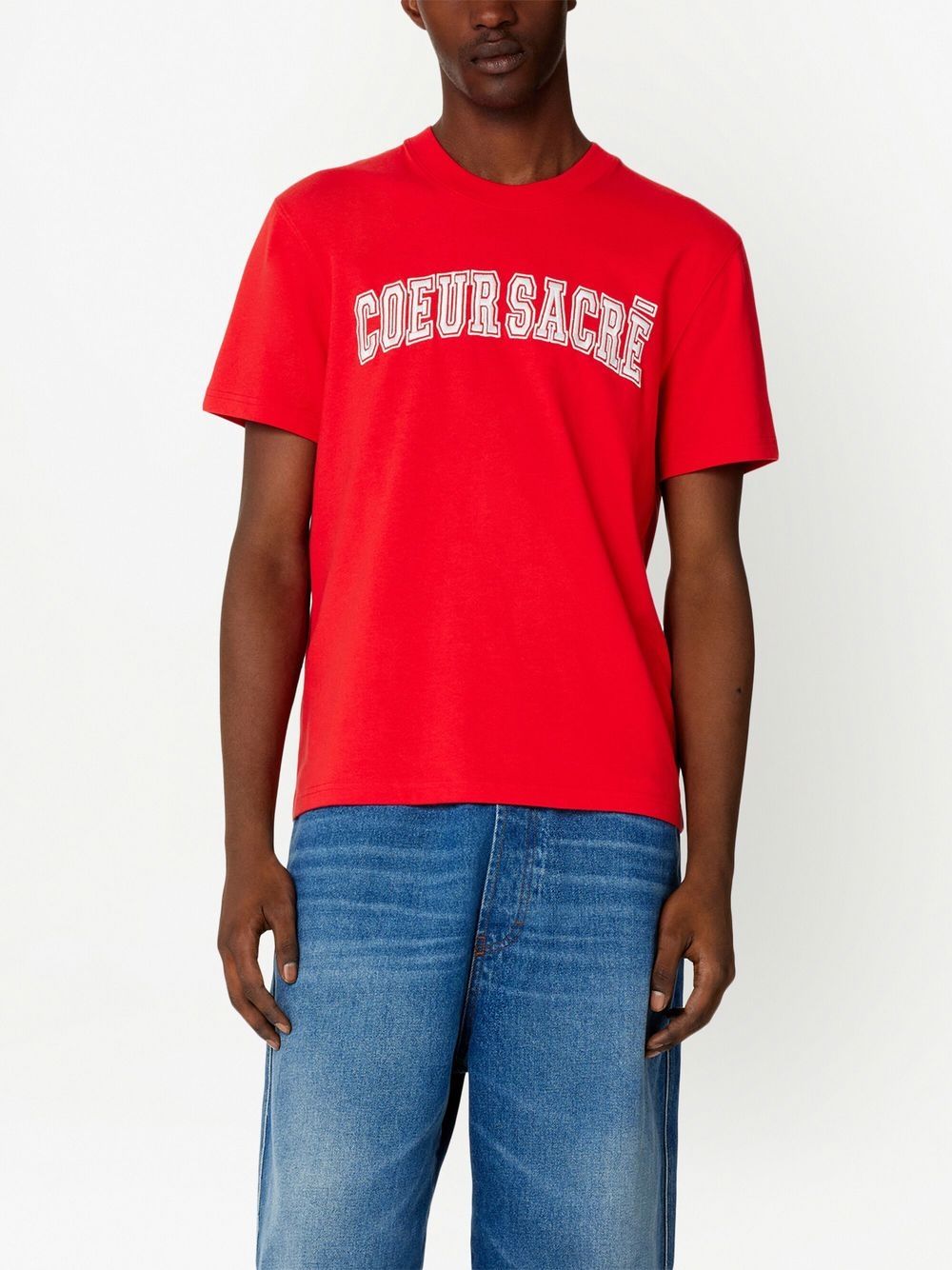 Shop Ami Alexandre Mattiussi Embroidered-logo Cotton T-shirt In Red