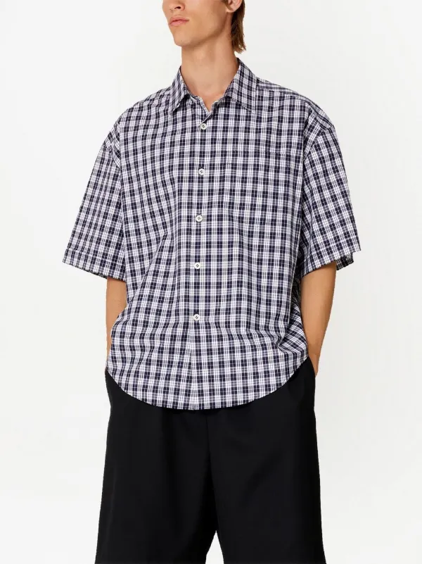 AMI Paris gingham-pattern short-sleeved Shirt | Blue | FARFETCH