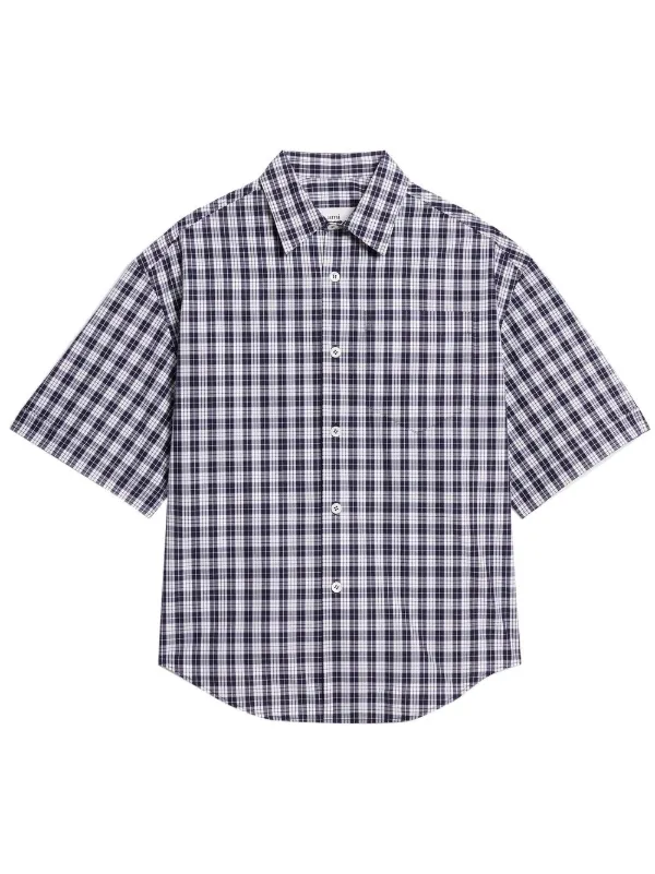 AMI Paris gingham-pattern short-sleeved Shirt | Blue | FARFETCH
