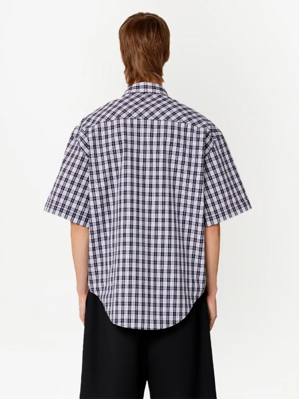 AMI Paris gingham-pattern short-sleeved Shirt | Blue | FARFETCH