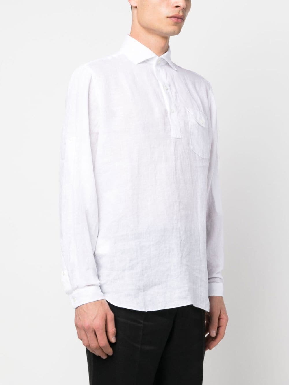 Shop Lardini Linen Long-sleeve Shirt In Weiss