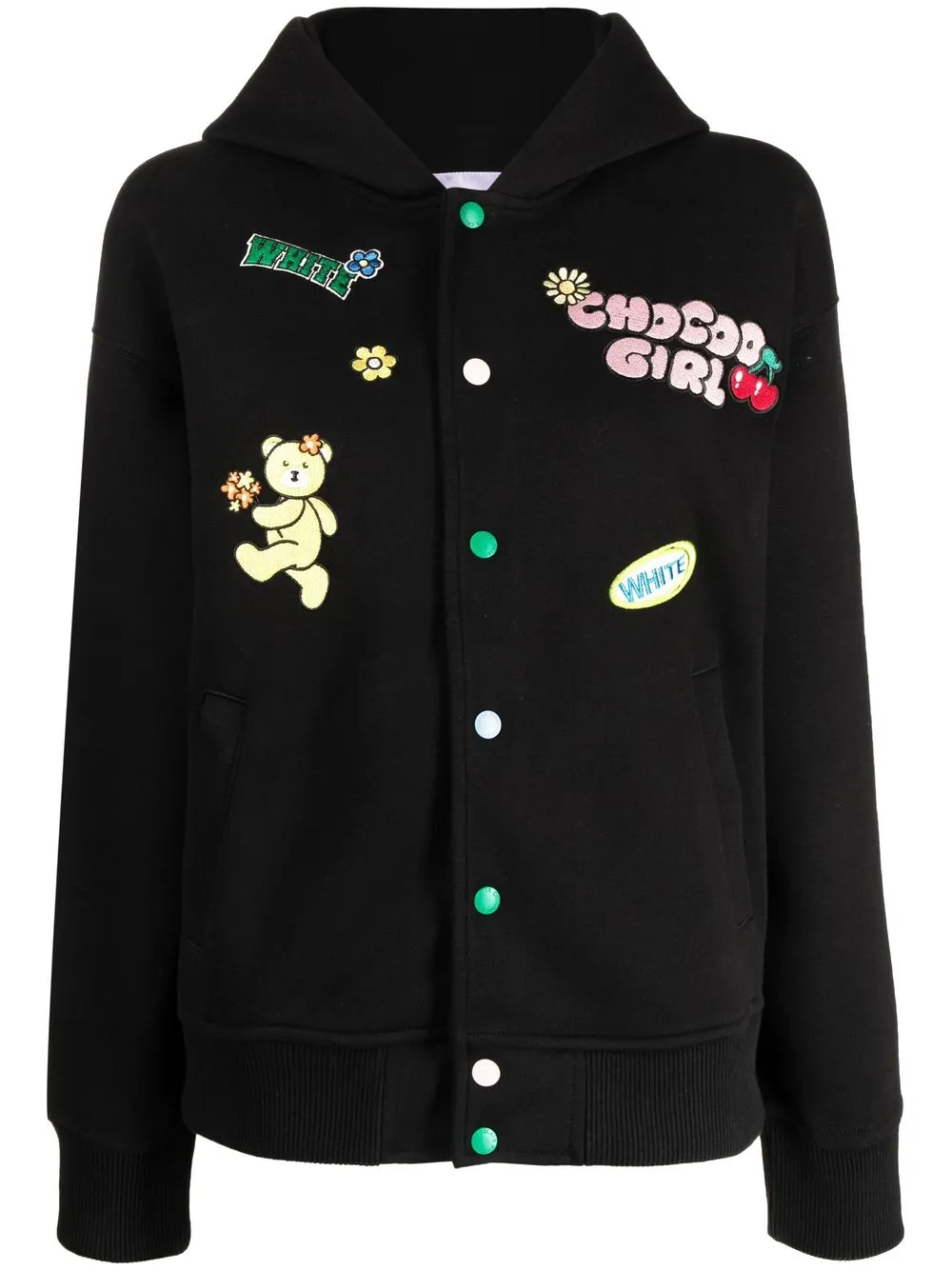 

CHOCOOLATE motif-embroidery hooded jacket - Black